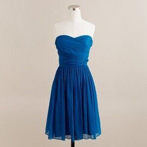 J. Crew Arabelle Teal Matisse Blue Silk Strapless Formal Cocktail Dress Size 4